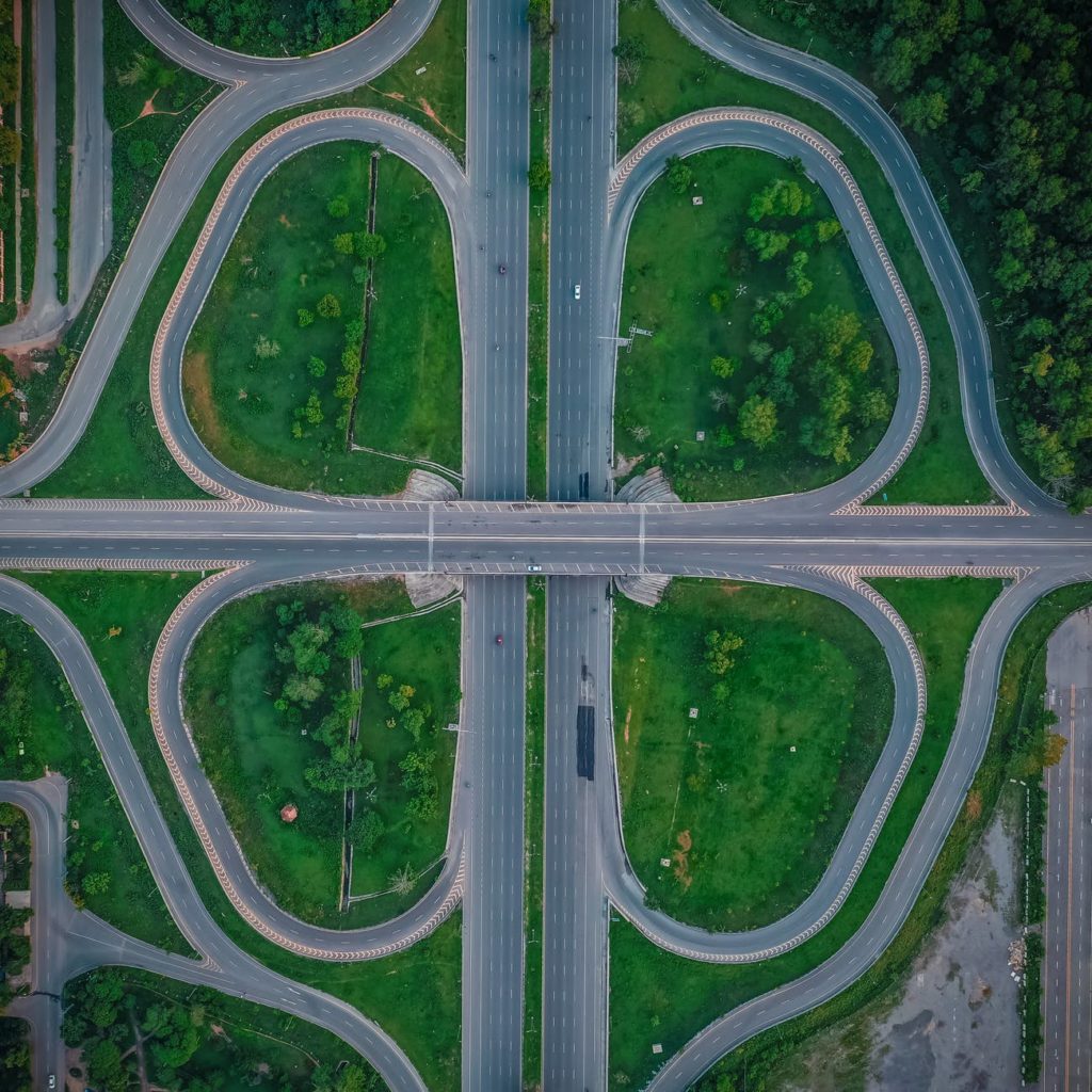 high angle photo of roads